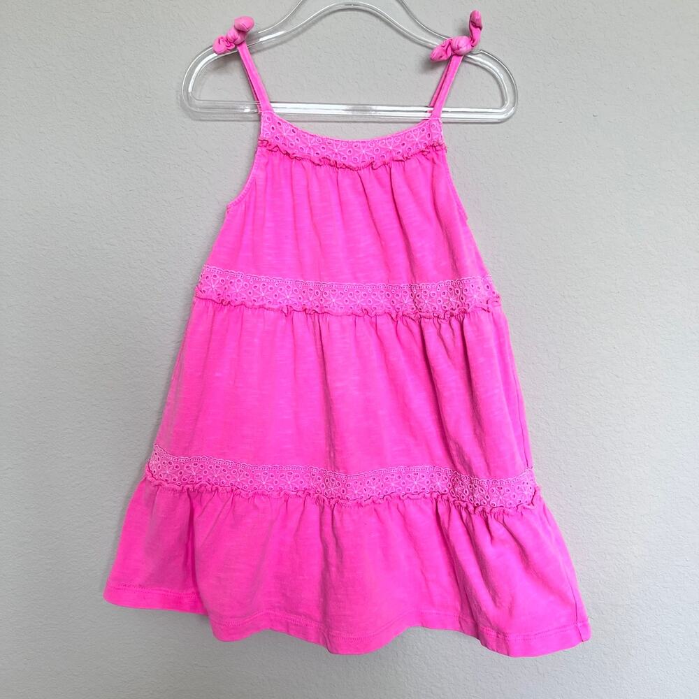 Mini Boden Tiered Garment-Dyed Dress in Festival Pink (2-3Y)